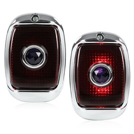 PIT66 Rear Dot Tail Lamps Right Pair Black Housing W/Chrome Rim; Red Polycarbonate Lens W/Blue Jewel Compatible With Chevy GMC Truck 1940-1953