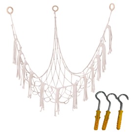 Teddy Hammock, Teddy Storage and Toy Hammock for Stuffed Animals, Kids Bedroom Accessories, Beige Storage Net with 3 Damage-Free Hooks, Expands to 145x120x120cm