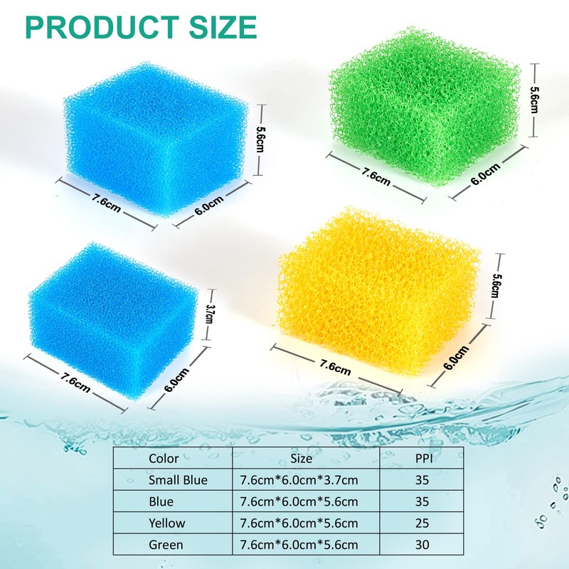 Weipro Fish Tank Filter Sponges, 3 Coarse Grades, Aquarium filter