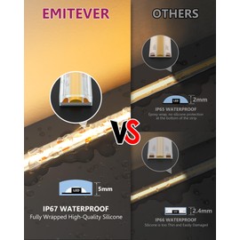EMITEVER COB LED Strip Lights Waterproof IP67, 2700K Warm White Outdoor 24V Dimmable Silicone LED Tape Lighting 16.4ft High Density, 300+LM/ft, 2400LEDs,3W/ft, UL Listed (Power Supply Sold Separately)