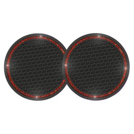 2PCS Bling Car Cup Coaster, Universal Cup Holder Insert Coaster, Rhinestone Anti Slip Silicone Car Accessories Coaster, Suitable for Most Car Interior, Best Gift Car Bling for Women, Black and Red