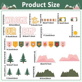 Camping Bulletin Board Set Woodland Classroom Decor Welcome to Our Camp Forest Mountain Classroom Decorations Border Adventure DIY Photo Craft Camper Cutouts for Students School Wall Party Supplies