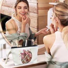 SQQCMM Coquette Football Bow Makeup Bag - Football Bow Themed Gifts for Lovers Girls Mom Women, Canvas Zipper Makeup Bag, Cosmetic Travel Bags for Women