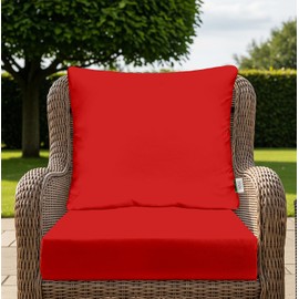RSH DECOR Indoor Outdoor Deep Seating Chair Cushion with Pillow Back | All Weather Polyester Fabric | Seat 25" W x 25" D & Back 25" W x 21" H | Red