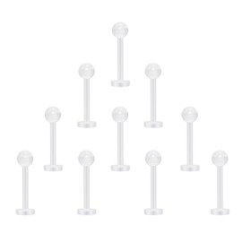 NewkeepsR 10pcs-18G×8mm Clear Acrylic Bioflex Tragus Retainer for Lip Rings Nose Studs Labret Ear Helix Earring Piercing