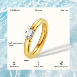 munone Emerald CZ Wedding Ring, Emerald Cut Cubic Zirconia Ring, 14K Gold Plated Titanium Non Tarnish Wedding Ring for Women Men