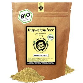 UNCLE SPICE® BIO Ingwerpulver - 200g Ingwer-Wurzel fein gemahlen in PREMIUM-BIO-QUALITÄT - Ginger powder, Ingwer Pulver, Ingwerwurzel, DE-ÖKO-005 - Ajurveda Ingwer Tee