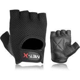 Met-X Suede Leather Microfibre Fabric Gym Training Gloves Extra Large, Unisex Fingerless Weight Lifting Wheel Chair Gloves, Snug Fit Workout Exercise Extra Grip Breathable (Black-XL)