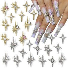 40Pcs Star Nail Charms 3D Alloy Crystal Star Nail Art Charms Gold Silver Stars Nail Rhinestones DIY Star Nail Gems Jewelry for Acrylic Nails Manicure Decoration Accessories