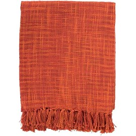 Mark&Day Throw Blanket for Couch, Hinterstoder Rustic Boho Burnt Orange Decorative Throw Blankets for Bed, Cotton Woven Lightweight Soft Throws with Fringe Tassel (49" W x 59" L)
