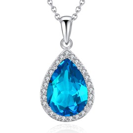 VONSSY Women's Necklace Gemstone Pendant Necklace | Oval Teardrop Pear Crystal Ruby Emerald Sapphire Birthstone Necklace | Platinum Silver Jewellery Gift, Cubic Zirconia, Cubic Zirconia