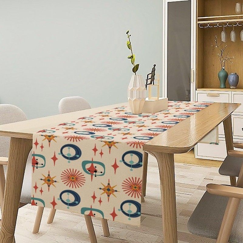 Mid Century Modern Table Runner Abstract Style Colorful Geometric Atomic