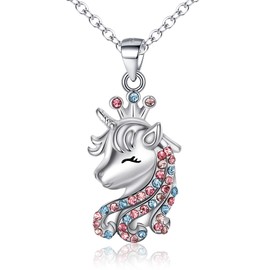 EVER FAITH Unicorn Necklace for Girls 925 Sterling Silver Multicoloured Cubic Zirconia Lucky Unicorn Pendant Chain Gift for Daughter Granddaughter, Sterling Silver