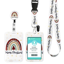 ID Badge Holder with Lanyard, Retractable Lanyard ID Holder, Christmas Decoration ID Case with Band, Key Ring for ID Card, Student ID, Credit Cards (Christmas Tree)