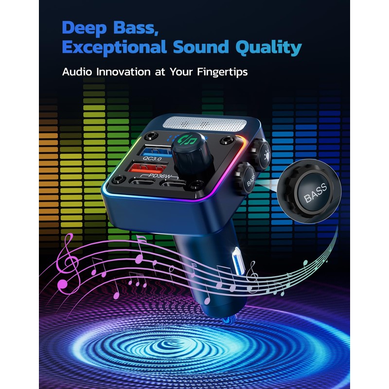 Nulaxy 54W Bluetooth 5.3 Car Adapter with 4 Charging Ports