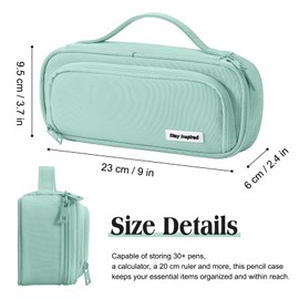 Ralnitote Large Pencil Case for Girls and Boys, Aesthetic Pencil Case Organizer with Handle, Cute Pencil Pouch for School & Office Supplies-Green