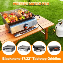 GasSaf 6Feet Propane Regulator with Hose for Blackstone 17 & 22 Inch Tabletop Griddle, Propane Grill Hose with 90 Degree Elbow Adaptor