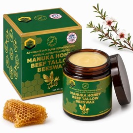 Grass-Finish Beef Tallow Honey Balm, Pure New Zealand UMF 15+ Manuka Honey, Full Body Skin Moisturizer, Only 5 Pure Natural Ingredients, Tighting and Firming, Reduces Fine Lines and Wrinkles