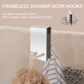 BRBASAP Door Hook Towel Matte Nickel Hooks for Frameless Glass Shower Doors Stainless Steel Over Door Hanger for Bathroom Robe Towel Holder Razor Squeegee and Loofah Fits 0.32-0.66in Doors, Black