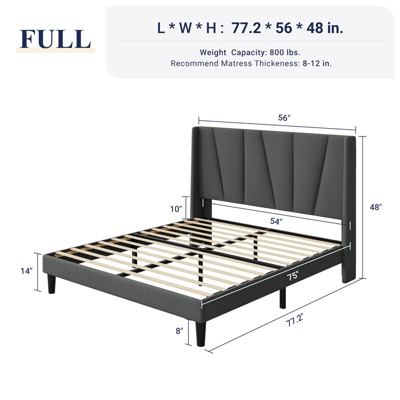 Allewie Full Size Platform Bed Frame with Geometric Wingback Headboard,