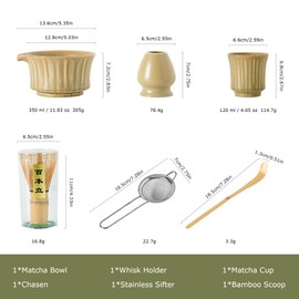 Beige Matcha Whisk Set with Ceramic Bowl, Bamboo Whisk, Scoop, Sifter, Holder & Tasting Cup – 6-Piece Matcha Kit Gift for Women Men Tea Lovers Home Kitchen Decor (Natural Sand Ripple Design)