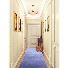 Custom Size Hallway Runner Rug, Slip/Skid Resistant, 26 Inch Wide X Your Choice of Lenght, Solid Blue, 26 Inch Width X 6 Feet Length, Sold and Priced Per Foot