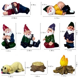 Wetufin 9pcs Drunk Gnomes Miniature Garden Gnomes Mini Funny Gnome Statues Resin Gnome Fairy Gnomes Garden Decorations Miniature Gnomes for Fairy Garden, Christmas Tree, Gift for Kids