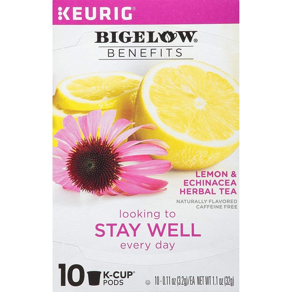 Bigelow Benefits Lemon Echinacea Caffeine Free Herbal Tea K-Cups, Stay Well, 10 Count (Pack of 6), 60 Tea Bags Total