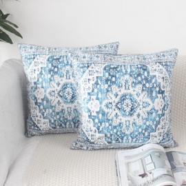OYIMUA Boho Cushion Cover, 40 x 40 cm, Light Blue Cushion Covers, Soft Velvet, Decorative Sofa Cushion, Set of 2, Square Couch Cushion, Vintage Abstract Decorative Cushion, Aesthetic Decoration,