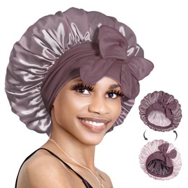 BONNET QUEEN Silk Bonnet for Sleeping Women Hair Bonnet Reversible Double Layer Satin Bonnet Tie Bonnet Sleep Satin Hair Wrap Night Cap for Curly Hair Tan Pink