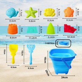 Juguetes Arena para Playa,Juguetes de Arena para Niños 12 Piezas con Bolsa de Malla，Pala de cubeta de Arena Plegable y Juguetes de rastrillo de Arena,Moldes de arena de Castillo Animales para Niños