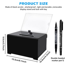 BYZESTY Lockable Donation Box, Acrylic Donation Box with Key, Ballot Box, Lockable, Secure Suggestion Box, Acrylic Donation Box, Lot Box for Votes, Sweepstakes, Competitions (Black)