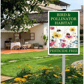vfsxcmi Bird and Pollinator Habitat Pesticide Free Yard Sign With Stakes 8X12 inches Rustproof Reflective Aluminum Pollinator Friendly Garden Sign Stand Bee Outdoor Decor