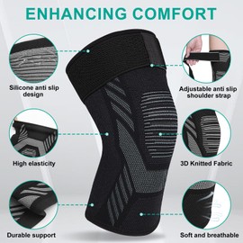 Yasdyri Knee Brace with Adjustable Strap Knee Support for Women and Men Compression Knee Sleeves for Arthritis, Tendinitis, Meniscus Tear, Running, Gym, Sports 1 Pack (Black, XL)