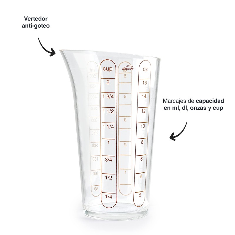 Lacor - 67075 - Basic-Messbecher, Behälter mit Maßen, Flüssigkeitsmesser, Kunststoff,