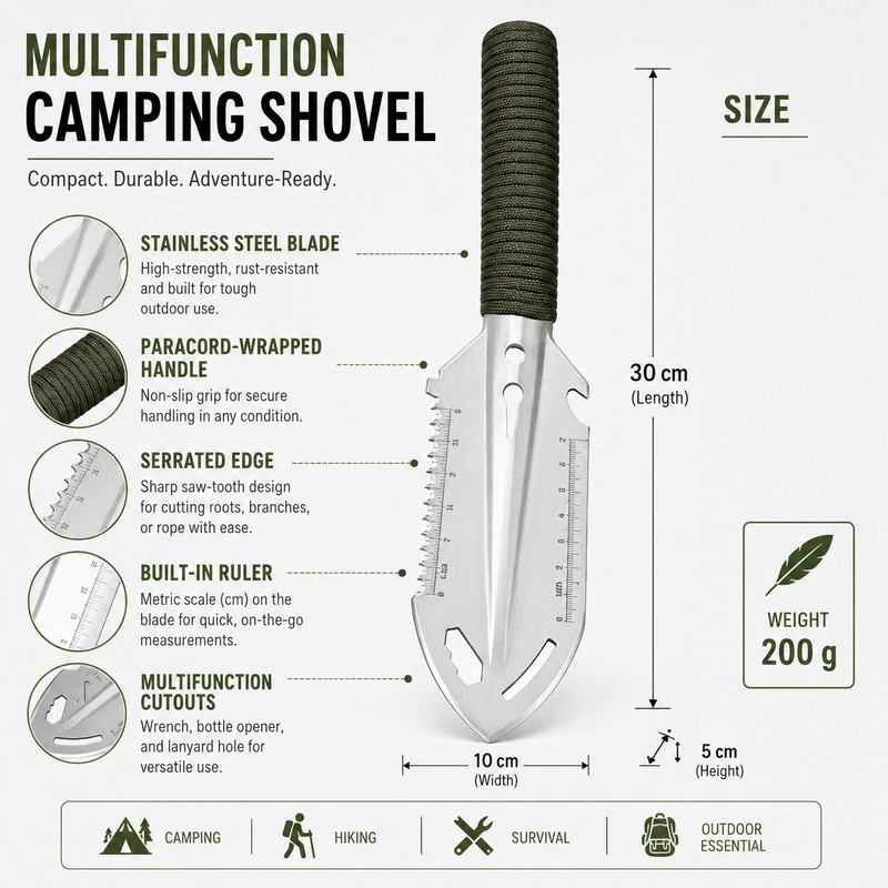 Portable Camping Shovel for Outdoor Survival – Stainless Steel Mini