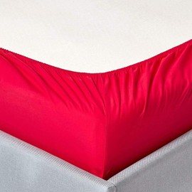HOMESCAPES Red Deep Fitted Sheet (12”) Double 200 TC 400 Thread Count Equivalent Pure Egyptian Cotton Bed Sheet with Fully Elasticated Skirt