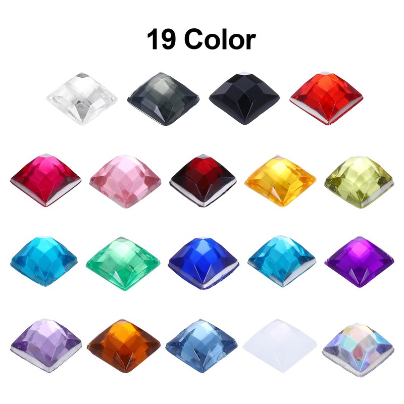 MECCANIXITY 50 Pcs 8mm Flat Back Acrylic Square Gems Rhinestones,
