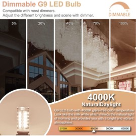 winshine 10 Pack G9 LED Bulb Dimmable 4W (40W Halogen Equivalent) 4000K Natural Daylight, T4 Chandelier Light Bulbs G9 Bi Pin Base, No-Flicker 120V AC 360°Beam Angle
