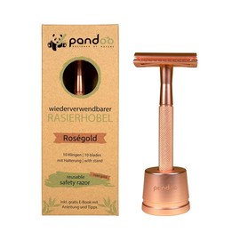 pandoo Safety Razor with Holder - Metal - Zero-Waste Razor - Plastic-Free - Safety Razor - Safety Wet Razor - Men and Women (Rose)