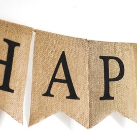 Happy Birthday Banner - Burlap Black Happy Birthday Sign - Neutral Birthday Party Decorations for Man/Woman/Boy/Girl