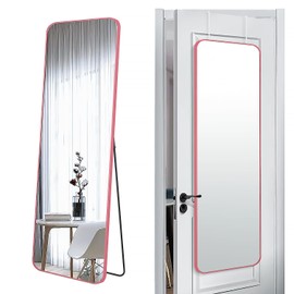 SCWF-GZ 57x20 Door Hanging Full Length Mirror, Floor Stand (Height 5.7ft just Body in1.3ft) Wall Mounted Metal Frame Rectangle Dressing Mirrors for Bedroom Room 57 inch Pink Rose Gold