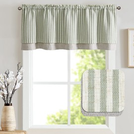 jinchan Linen Striped Valance for Windows 18 Inch Light Filtering Drapes for Small Window Farmhouse Double Layer Valance for Living Room Kitchen RV Rod Pocket 1 Panel Sage Green on Linen