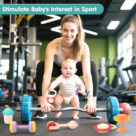 KaeKid Baby First Gym Rattle Set, Infant Dumbbell Weights Teething Rattles 3-6-12 Month, Babies Development Sensory Toys with Storage Box, Newborn Boys and Girls Birthday Gift