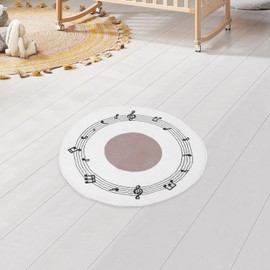 TEHAUX Alfombra Redonda para Piso en Sala de Descanso Diseño Musical Retro, Hecha de Fibra de Poliéster, Protege Madera o Azulejo y Reduce Eco Hogar