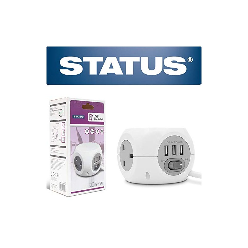 Status 3 Way 1.4 Metre Cube Extension Socket With 3