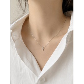 S925 Sterling Silver Cross Necklace for Women, Dainty Cubic Zirconia Cross Pendant, Minimalist Christian Jewelry Gift for Her