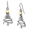 Cute Christmas Tree Piercing Dangle Earrings Golden Silver Two Tone