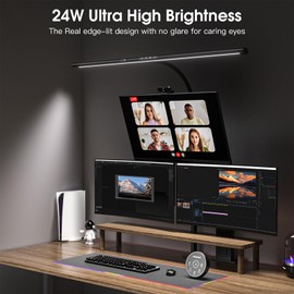 EYOCEAN Desk Lamp with Clamp, 31.5" LED Desk Lamp for Home Office, 24W Gesture Sensing Control Desk Light, Dimmable & Color Temperature, Eye-Caring Office Lamp, Brightest Architect Lamp for Screen