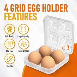 ZPU Egg Holder Camping, 1Pcs 4 Grid Egg Container for Camping, Plastic Egg Carrier for Camping Picnic Travel Outdoor Refrigerator Kitchen, Shockproof Egg Storage Case, Clear White